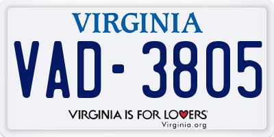 VA license plate VAD3805