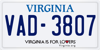 VA license plate VAD3807
