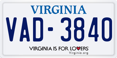 VA license plate VAD3840