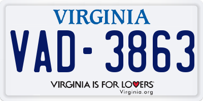 VA license plate VAD3863