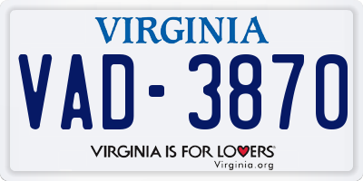 VA license plate VAD3870