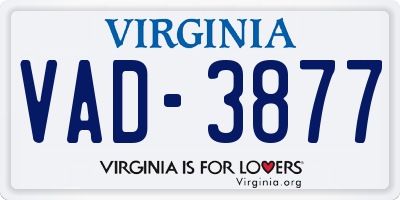VA license plate VAD3877