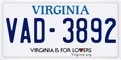 VA license plate VAD3892