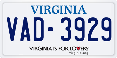 VA license plate VAD3929