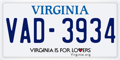 VA license plate VAD3934