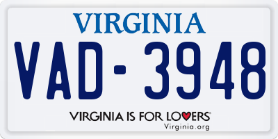 VA license plate VAD3948