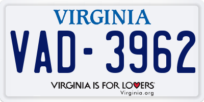 VA license plate VAD3962