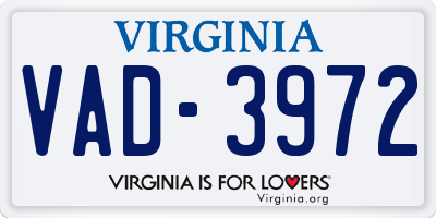 VA license plate VAD3972