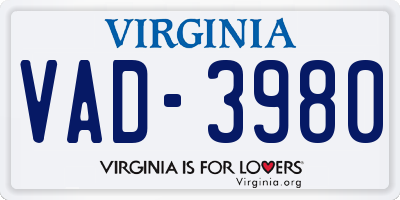 VA license plate VAD3980