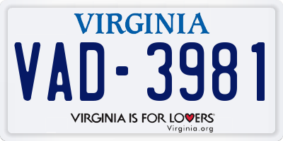 VA license plate VAD3981