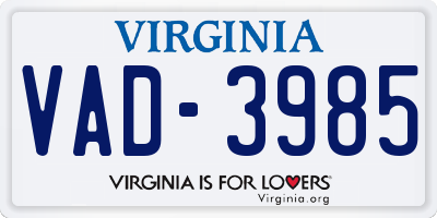 VA license plate VAD3985
