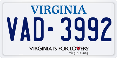 VA license plate VAD3992