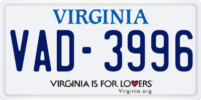 VA license plate VAD3996