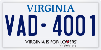 VA license plate VAD4001