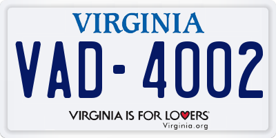 VA license plate VAD4002