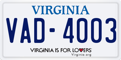 VA license plate VAD4003