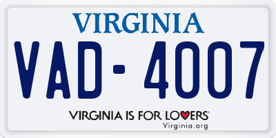 VA license plate VAD4007