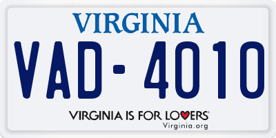 VA license plate VAD4010