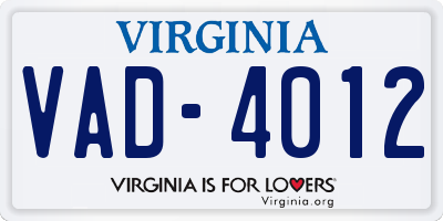 VA license plate VAD4012