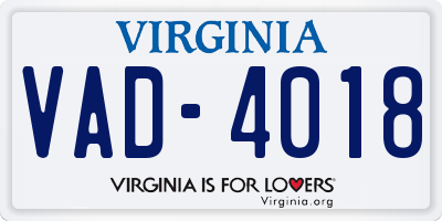 VA license plate VAD4018