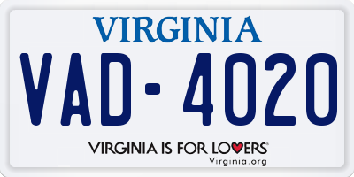 VA license plate VAD4020