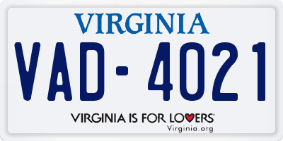 VA license plate VAD4021