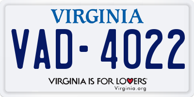 VA license plate VAD4022