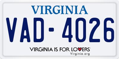 VA license plate VAD4026