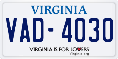 VA license plate VAD4030