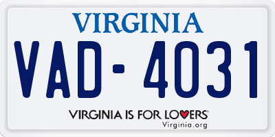 VA license plate VAD4031