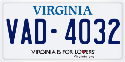 VA license plate VAD4032