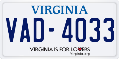 VA license plate VAD4033