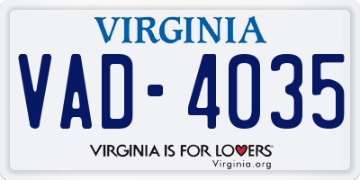 VA license plate VAD4035