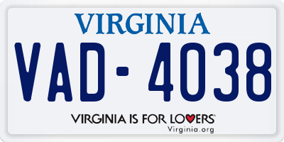 VA license plate VAD4038