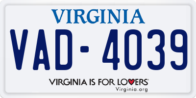 VA license plate VAD4039
