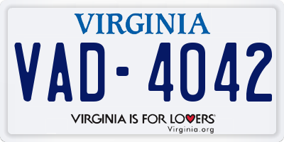 VA license plate VAD4042