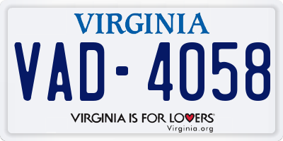 VA license plate VAD4058