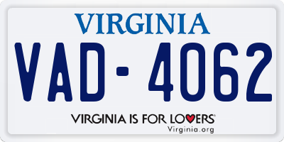 VA license plate VAD4062