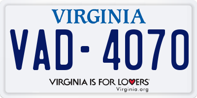 VA license plate VAD4070