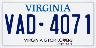 VA license plate VAD4071