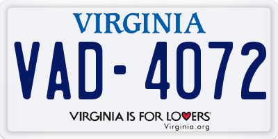 VA license plate VAD4072