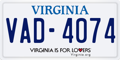 VA license plate VAD4074