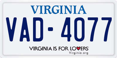 VA license plate VAD4077