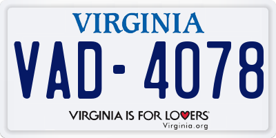 VA license plate VAD4078