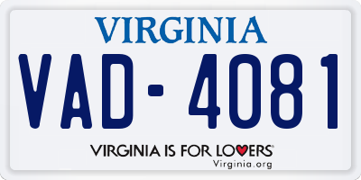 VA license plate VAD4081