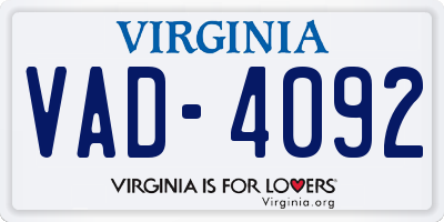 VA license plate VAD4092