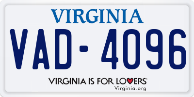 VA license plate VAD4096