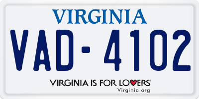 VA license plate VAD4102