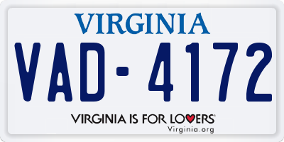 VA license plate VAD4172