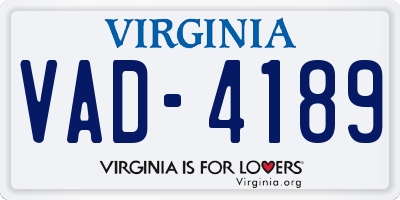 VA license plate VAD4189